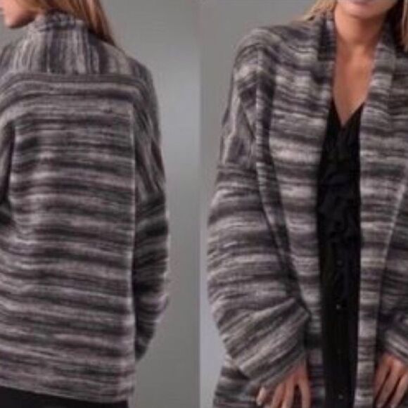 Joie Maisy Grey Space Dyed Striped Drape Front Cardigan Wool Blend - Picture 6 of 6